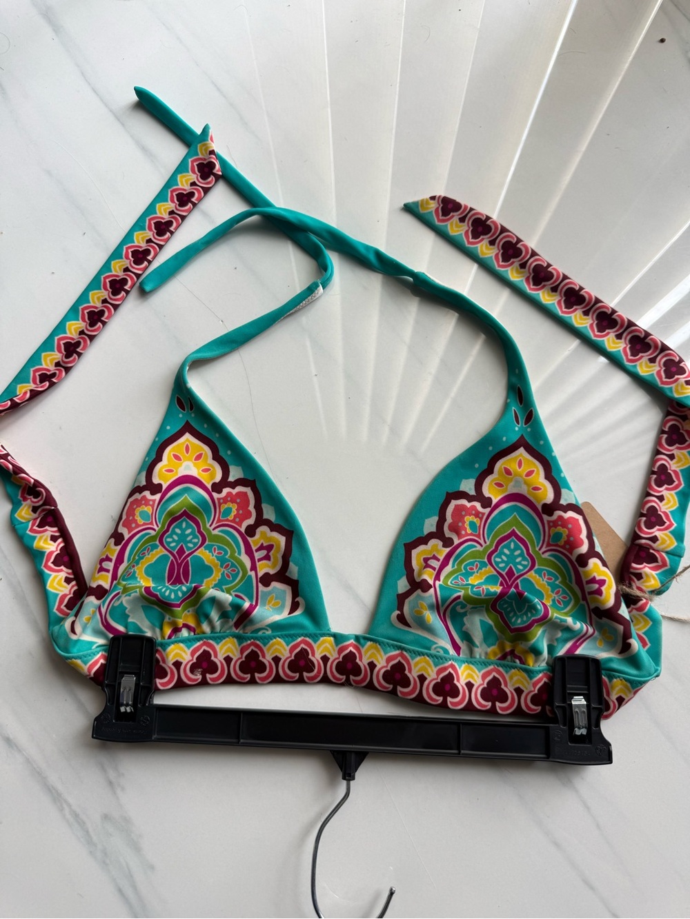 Victoria's Secret Teal Multicolor Printed Triangle Bikini Top